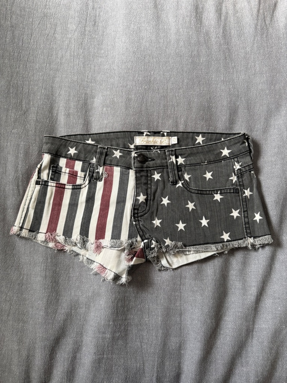 Frankie B. Women's Flag Print Denim Shorts - Black/White/Red